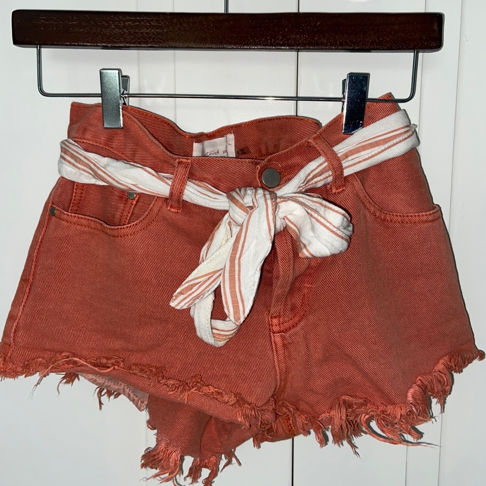 Orange denim shorts Mustard Seed with tie belt
